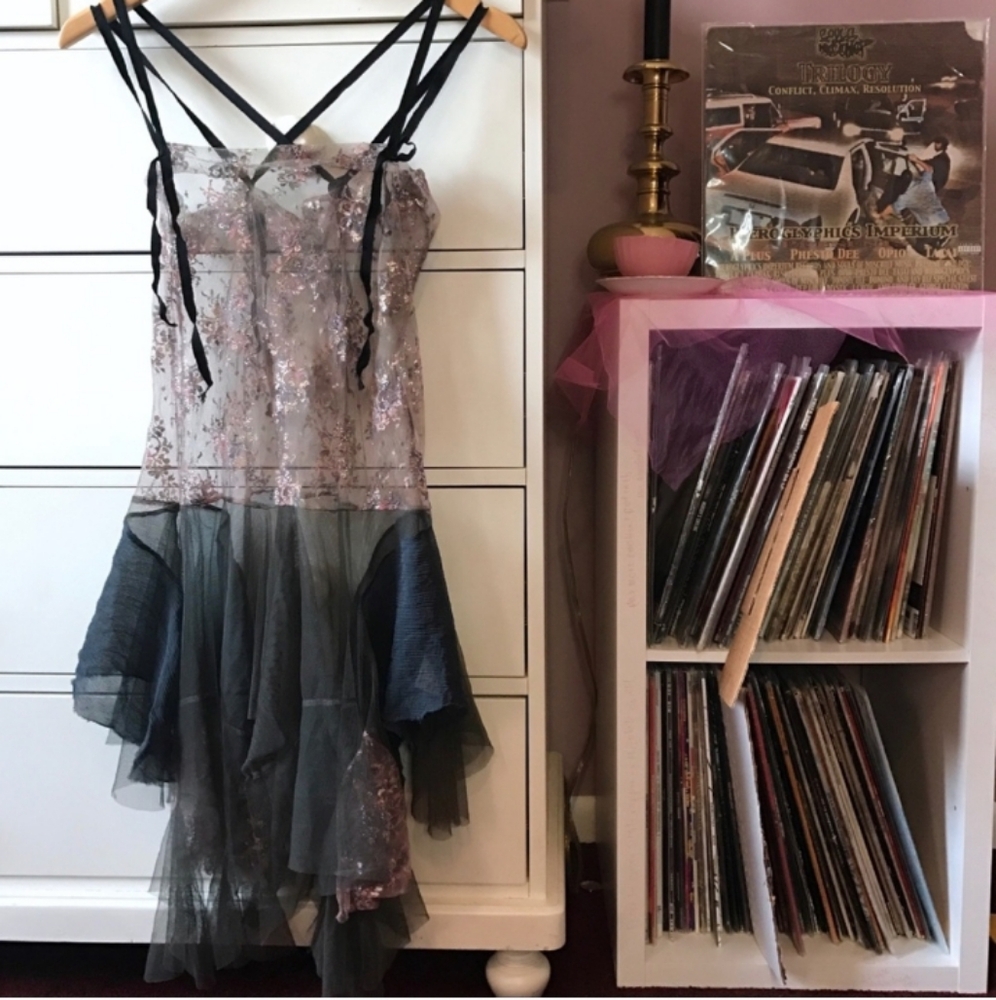RARE Free People Ballerina Fairy Slip Dress Pink/Gray Combo